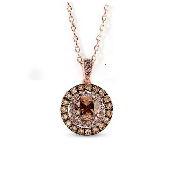 Natural Cushion Cut Brown Diamond Halo Pendant Necklace in 14K Rose Gold Finish on 925 Sterling Silver Gift For Her