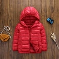 thumbnail image 4 of Alvivi Boys Girls Winter Coat Lightweight Down Puffer Jacket Long Sleeve Hodded Windbreaker Outwear Red 15-16, 4 of 5