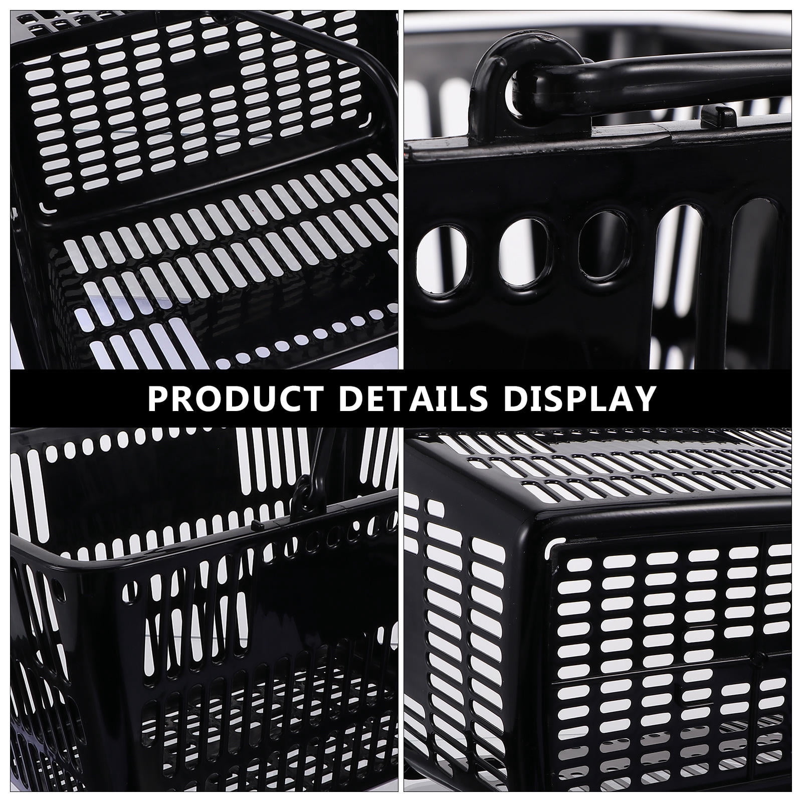 AURARMLET Black Plastic Shopping Basket Portable Handles for Home Storage 1Pc