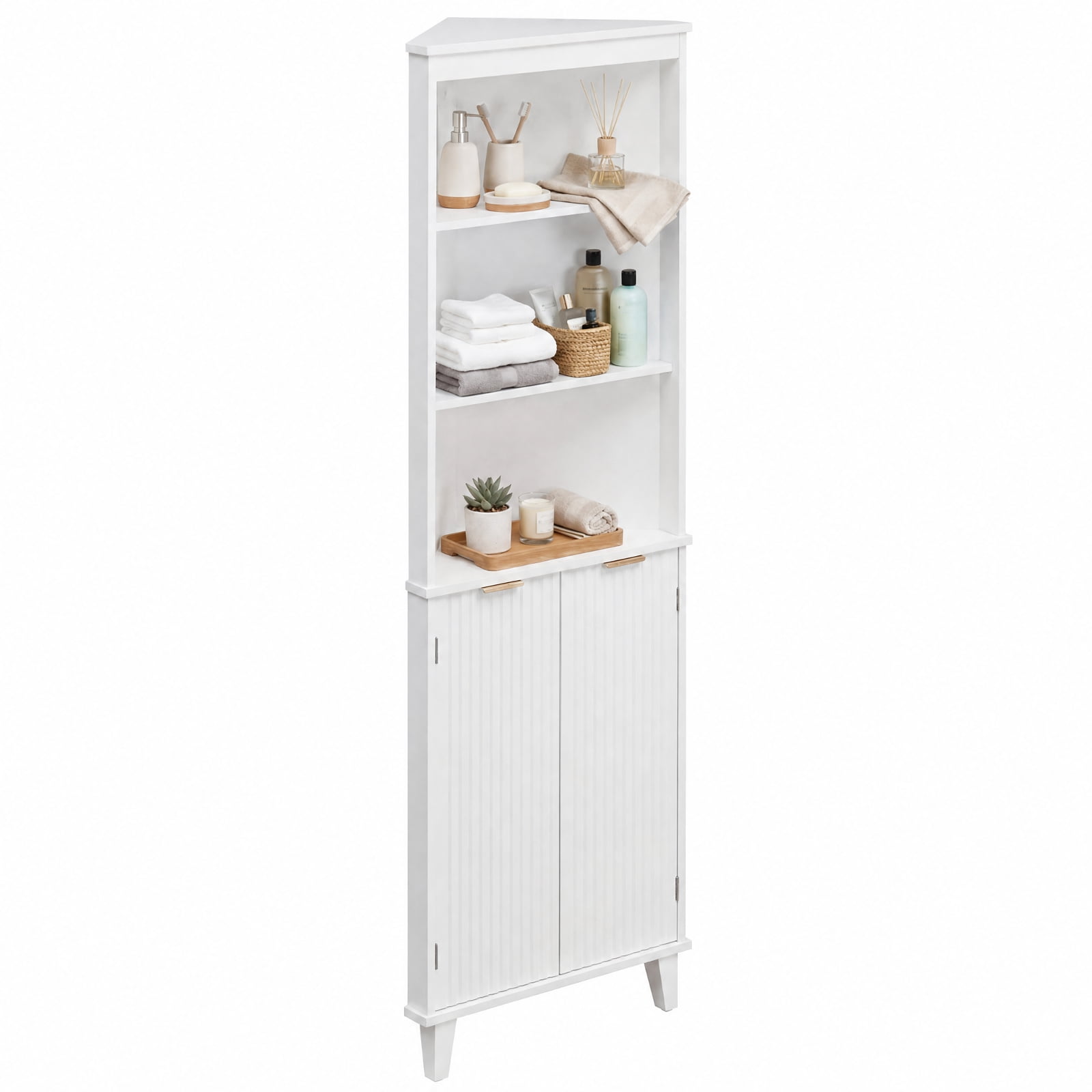 Vebreda Freestanding Bathroom Storage Cabinet, 68 Inch Tall Bathroom Floor Storage Cabinet with Fluted Doors, Space-Saving Design