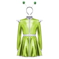 thumbnail image 4 of iiniim Girls Halloween Alien Long Sleeves Zip Up A-line Dress with Belt and Hair Hoop Shiny Metallic Outer Space Green 6, 4 of 7