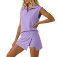 thumbnail image 5 of Women's Casual Tracksuit Outfit 2 Piece Matching Set Sleeveless Half Zip Polo Shirt and Wrap Skort Athletic Lounge Outfits Purple, 5 of 9