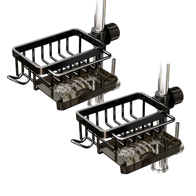 Shower Soap Dish With Hook Kitchen Sink Faucet Organizer 2024 New Dish Sponge Holder Over Faucet Kitchen Sink Caddy Organizer Multifunction Organizer Rack For 0.71.1inch Round Water Pipe Black