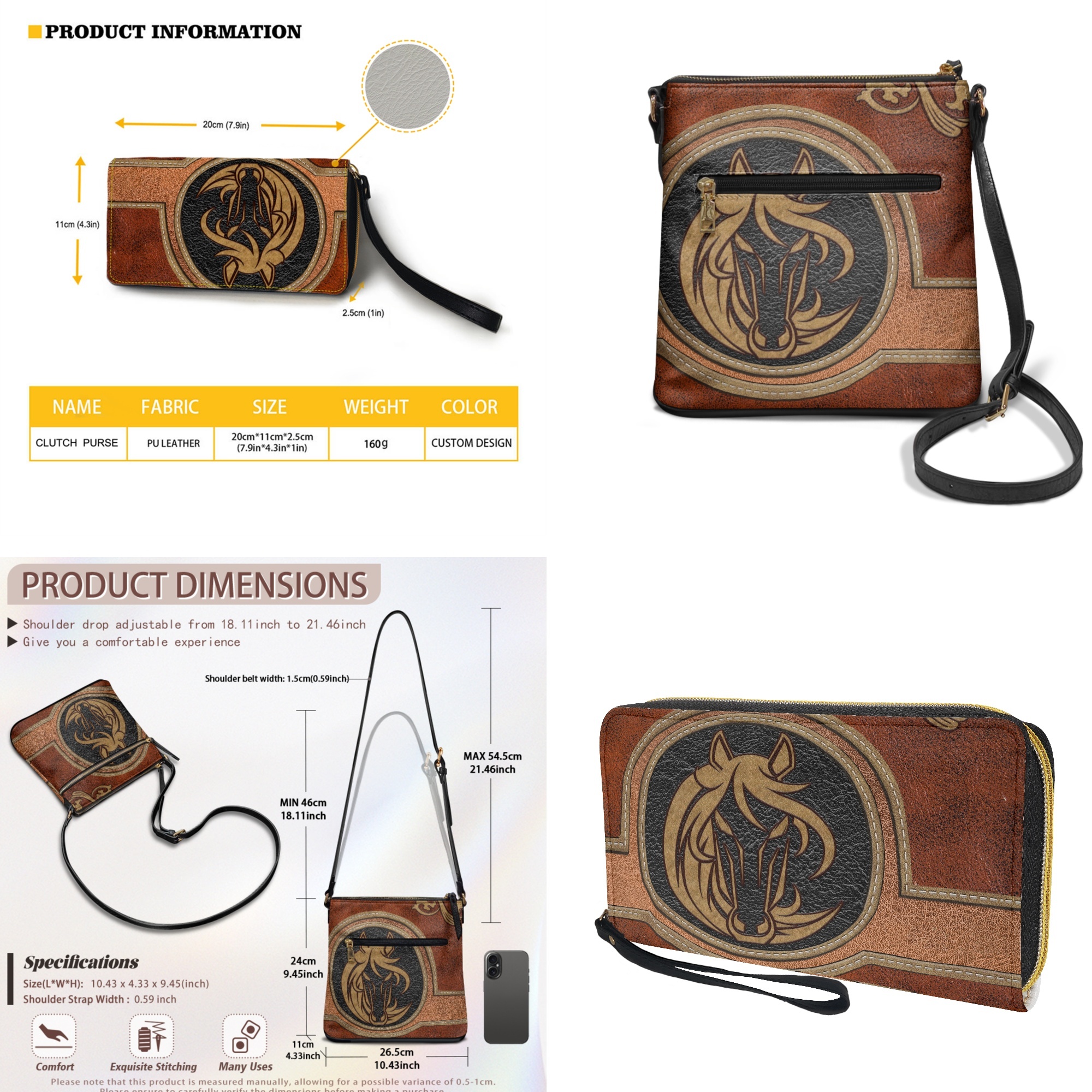 ZUXONGSY Abstract Horse Print Stylish Crossbody Hobo Purse & Wallet Set for Women, PU Leather Satchel with Adjustable Strap for Travel & Daily Use