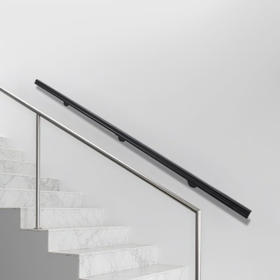 Pine Wood Stair Handrail 7ft Modern Black Wall-Mounted Safety Rail for Stairs, Loft Indoor Outdoor Use