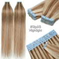 thumbnail image 3 of Benehair Tape In Hair Skin Weft Human Hair Extensions Thick Full Head Invisible Highlight Ombre 20 pcs/50g for Women US, 3 of 13