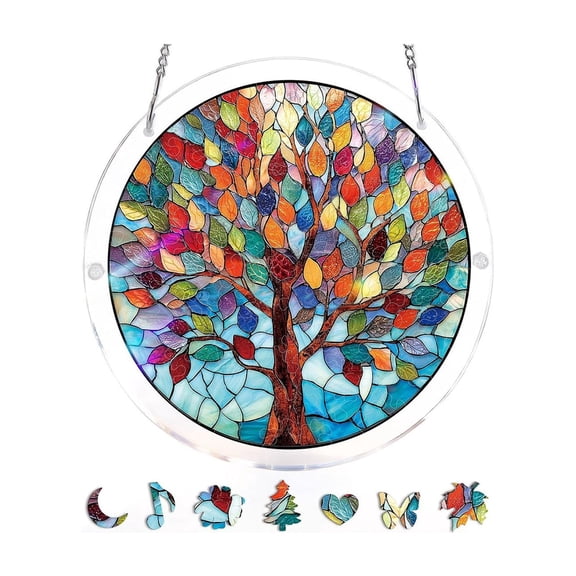 Sulaicai Acrylic Puzzle Suncatcher Window Hanging, 7.5 Inch Stained Glass Style DIY Puzzle Sun Catcher Decor Panel, Aesthetic Home Ornament Birthday Gift for Women Mom