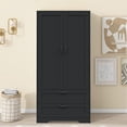 thumbnail image 2 of Armoire Wardrobe Closet with 2 Drawers, Modern Wooden Bedroom Armoire with Doors, Clothing Storage Cabinet with Hanging Rod,for bedroom, 2 of 8
