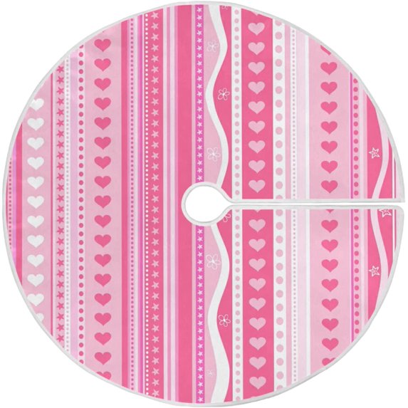 FMSHPON Valentine's Day Hearts Stripe Xmas Christmas Tree Skirt Stand Mat for Holiday Party Decoration Indoor Outdoor 48 inches