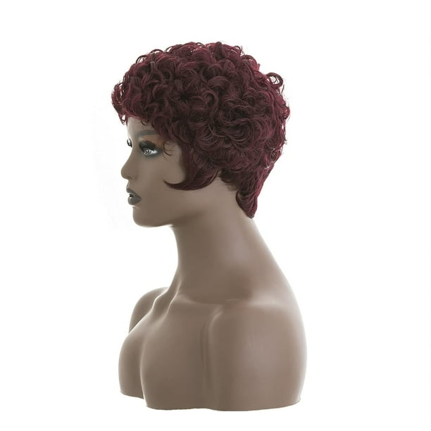 ✨NWT Non-Lace-Wig Full Short Wavy Pixie Cut Bang, Burgundy 99J/Natural Black Amazon.com : Unipearl 99J Burgundy Red Curly Pixie Cut Wigs  main image 3