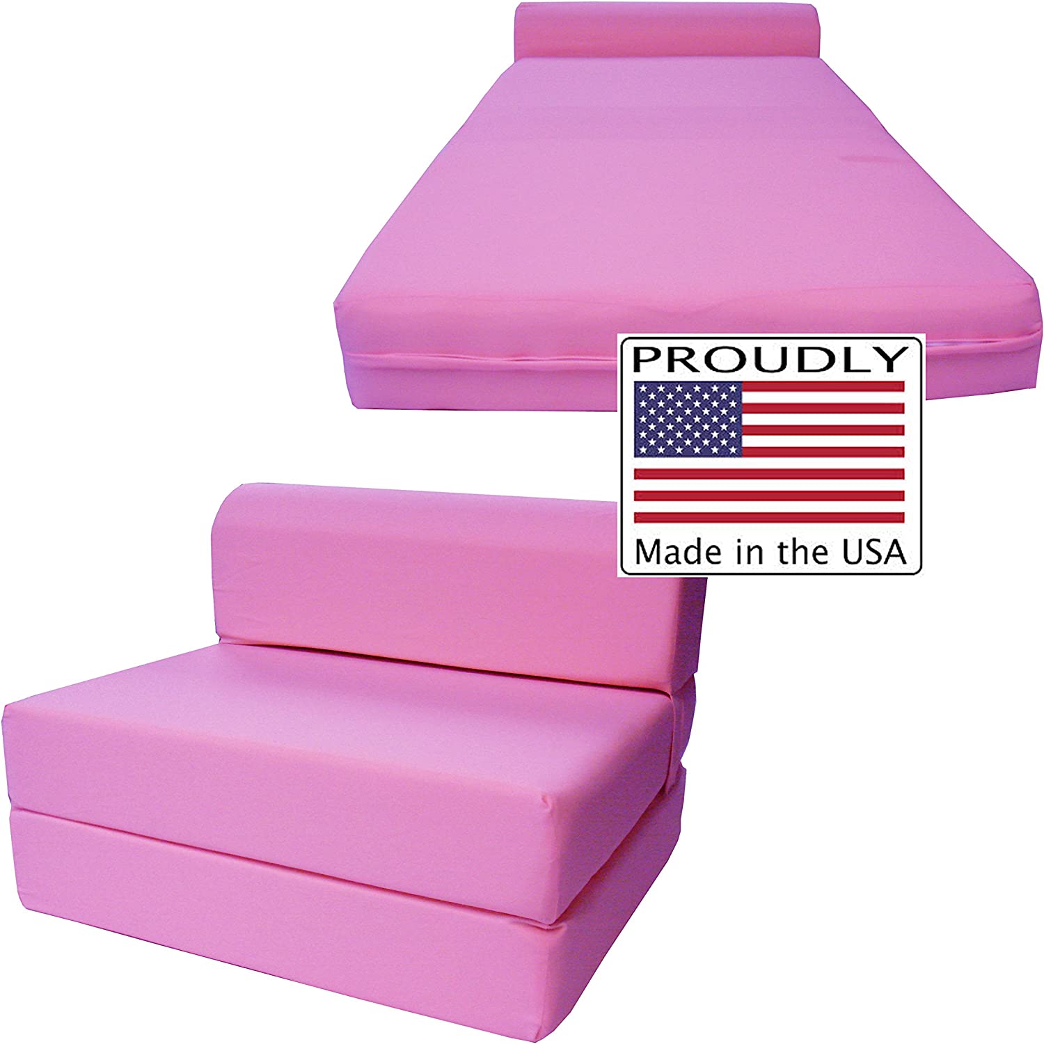 D&D Futon Furniture Pink Sleeper Chair Folding Foam Bed, 70 x 32 x 6