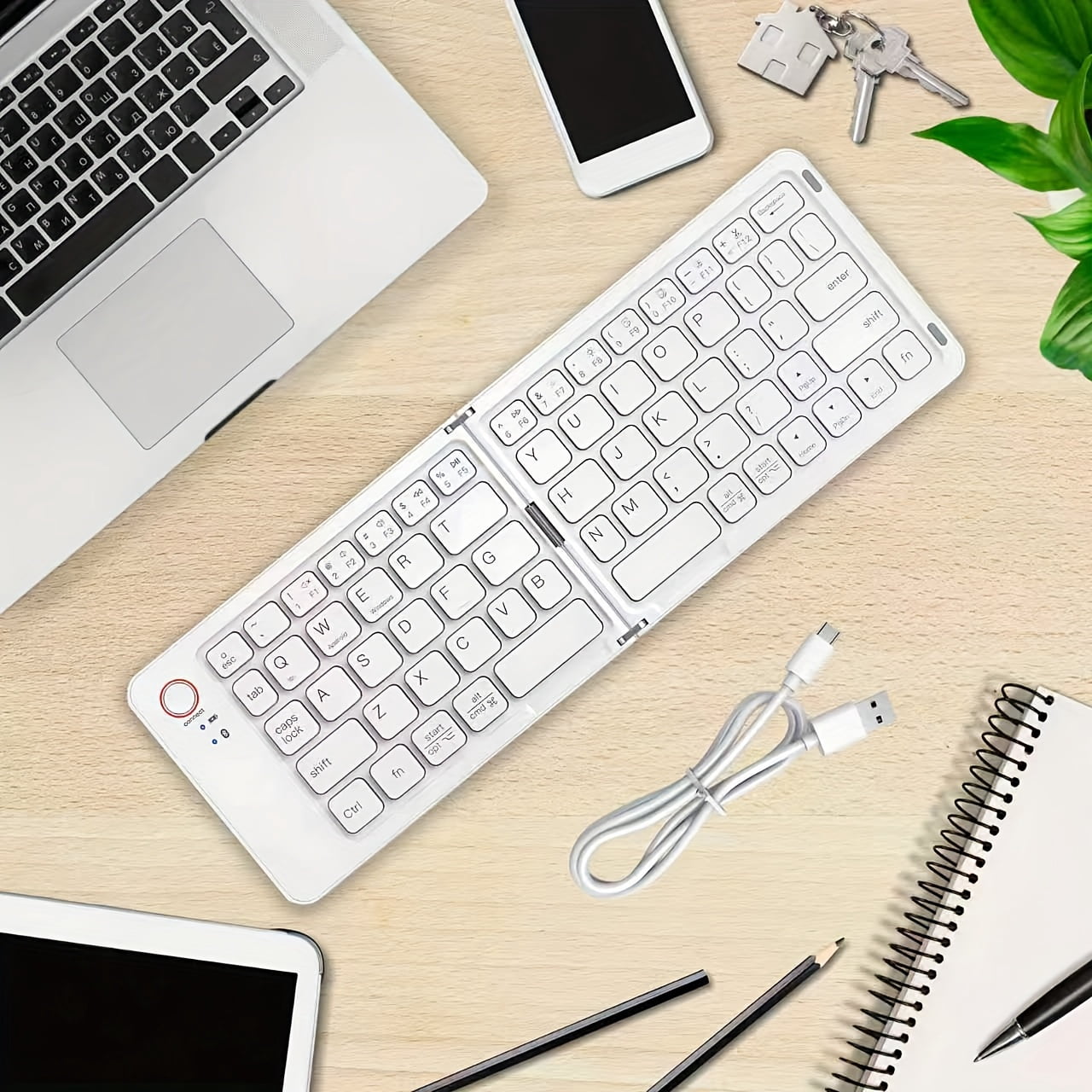Foldable Wireless Keyboard, Portable Double-Fold Bluetooth Keyboard, Ultra-Thin Rechargeable Pocket Keyboard for iOS, Windows, Android Tablet, 5 Colors