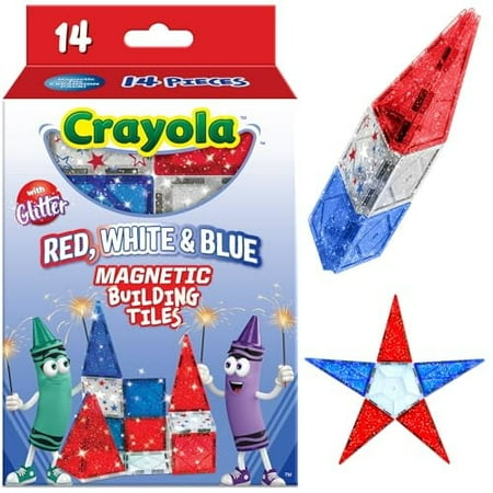 CreateOn Crayola Red White & Blue Magnetic Tiles 14pc Building Set for Kids Magnetic Toy Travel Toys Classroom Sensory Toy Blocks STEM & Montessori Tools for Boys & Girls Ages 3+ 14-Piece Set