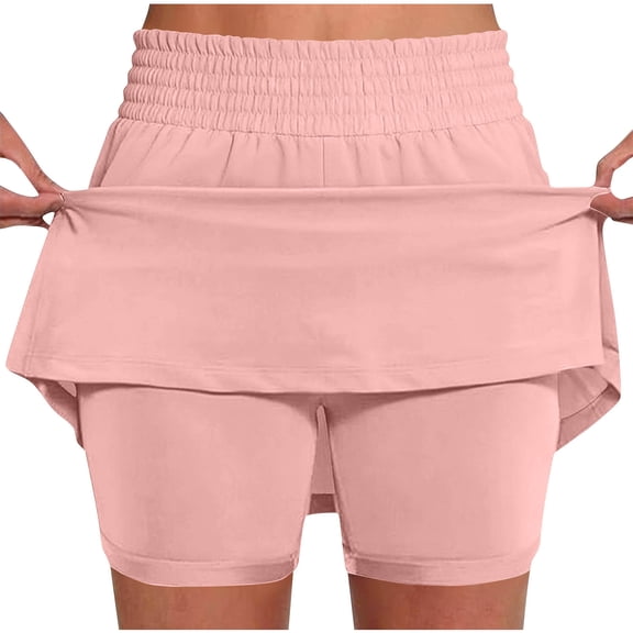 cocolona Womens Summer Casual Athletic Skorts Solid Color Elastic Waist Biker Tennis Running Shorts with Pockets