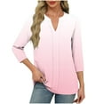 thumbnail image 3 of Jsaierl Womens 3/4 Length Sleeve Tops Summer V Neck Shirts Dressy Gradient Petite Blouses Soft Holiday T-shirts Top S-2XL, 3 of 7