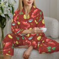 thumbnail image 6 of Pajama Sets for Women 2 Pcs, Shrimp Lemons Red Button Down Long Sleeve Sleepwear Lounge PJ Sets, 6 of 6