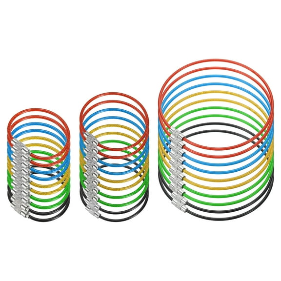 3.9/5.9/9.8 Inch Stainless Steel Wire Keychain Cable Key Ring Loop, Multicolor, 30 Pack