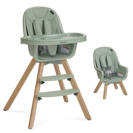 Evolur Zoodle 2-in-1 High Chair Booster Feeding Chair with Modern Design, Sage Green (Model #254)