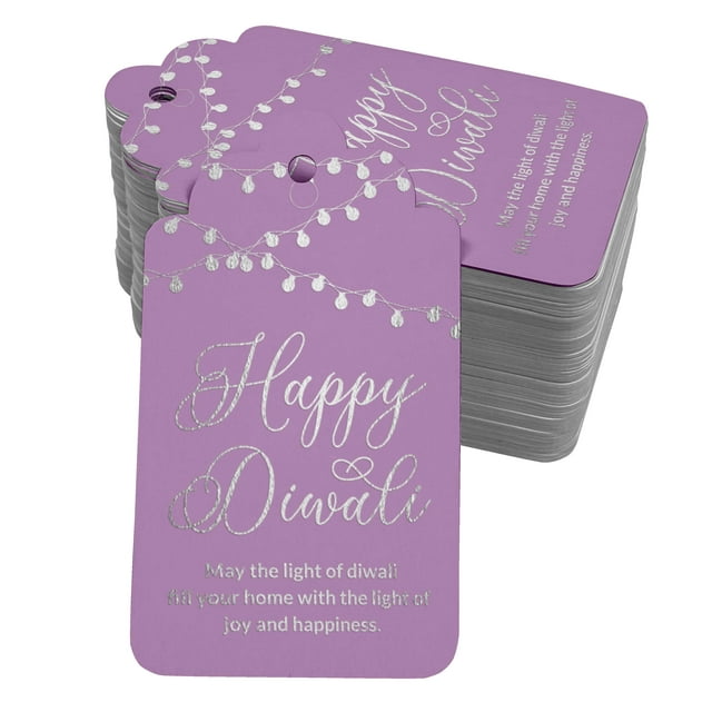 Inkdotpot 50 Pack Happy Diwali Favor Paper Tags Craft Real Silver Foil Hang Tag