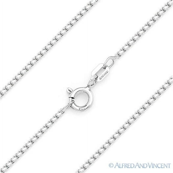 1mm Rounded Mirror-Box Link Italian Chain Necklace in .925 Sterling Silver w/ Rhodium
