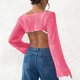 thumbnail image 2 of TaTaai Women's Fashion Casual Solid Color Round Neck Long Sleeve Cropped Cover Up Ladies Summer Lightweight Soft Polyester Blouse Top for Daily Beach Party Vacation All Season Wear Gift, 2 of 5