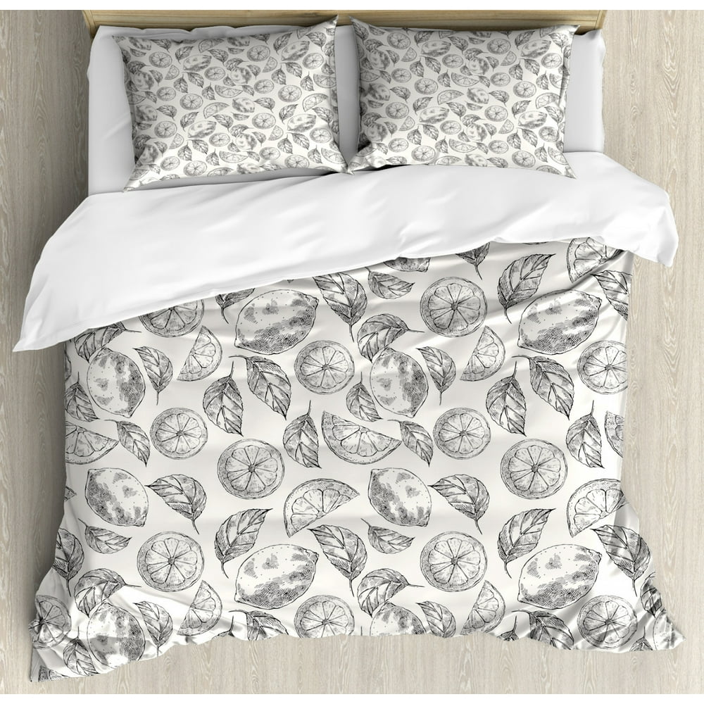 Sketch Duvet Cover Set, Interpretations of Sliced and Whole Lemons and