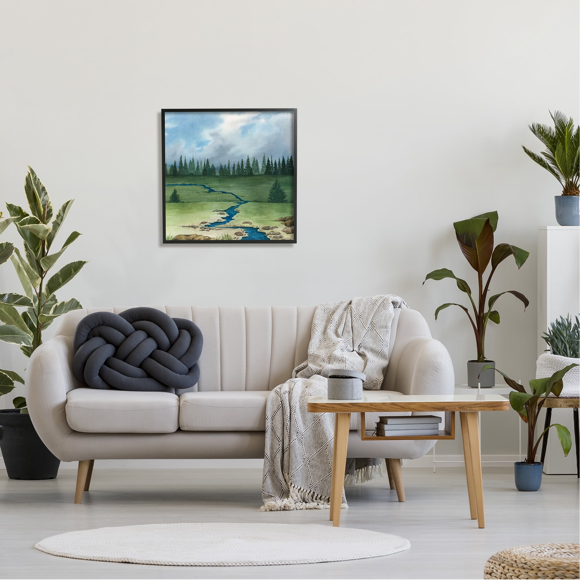 Stupell Rural Stream Flowing Countryside Landscape Painting Black Framed Art Print Wall Art