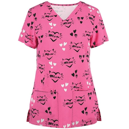 

Women s Tunic Tops Nurse Shirts Medical Uniforms Women Short Sleeve V-neck Tops Working Uniform Pink XXL