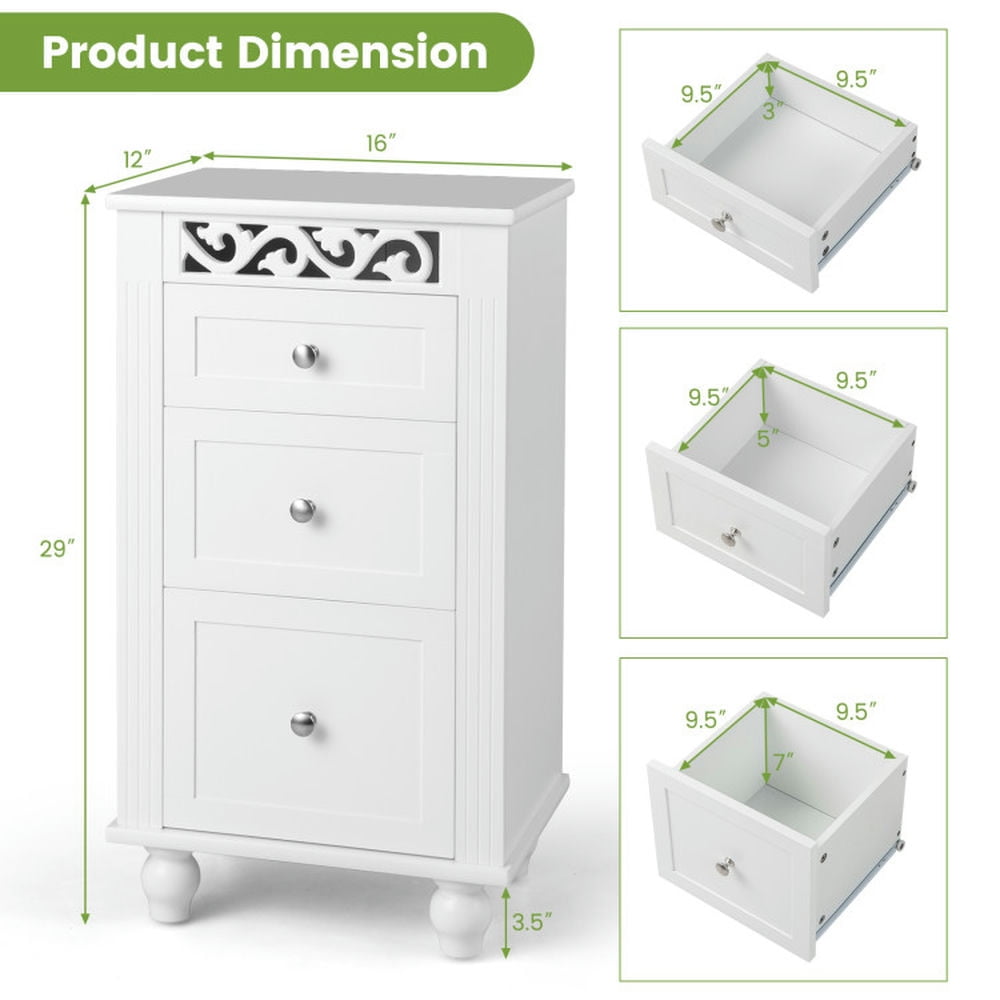 Finihen Bathroom Storage Cabinet, Bathroom Floor Cabinet, 3-Drawer Freestanding Bathroom Storage Cabinet with Anti-toppling Device, for Bathroom, Living Room, Bedroom, Kitchen, White Finihen Bathroom Storage Cabinet, Bathroom Floor Cabinet, 3-Drawer Freestanding Bathroom Storage Cabinet with Anti-toppling Device, for Bathroom, Living Room, Bedroom, Kitchen, White