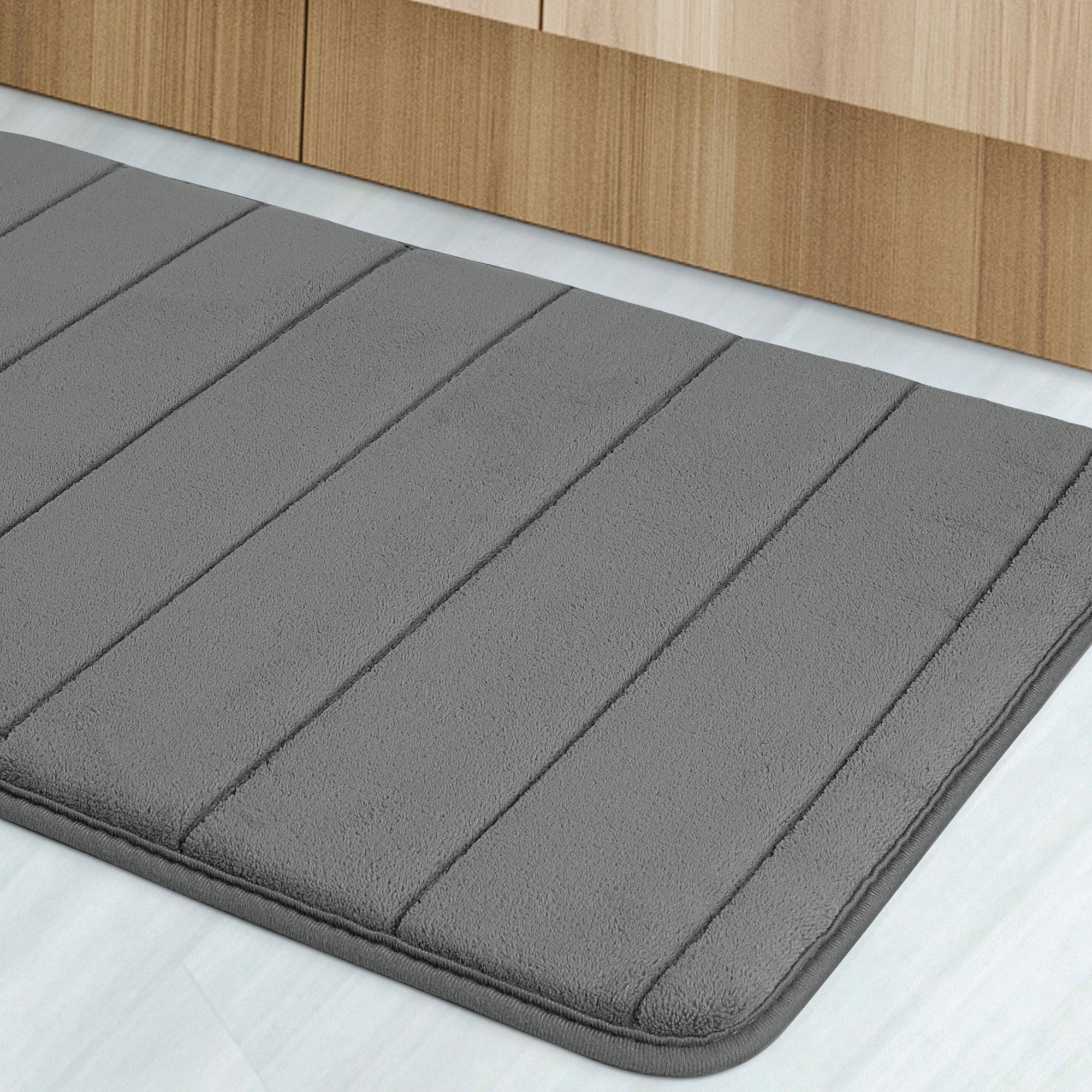 REGALWOVEN 2Pcs Memory Foam Bath Mat Non Skid Velvet Absorb Water Bath Rug for Bathroom Kitchen Soft Carpet Gray