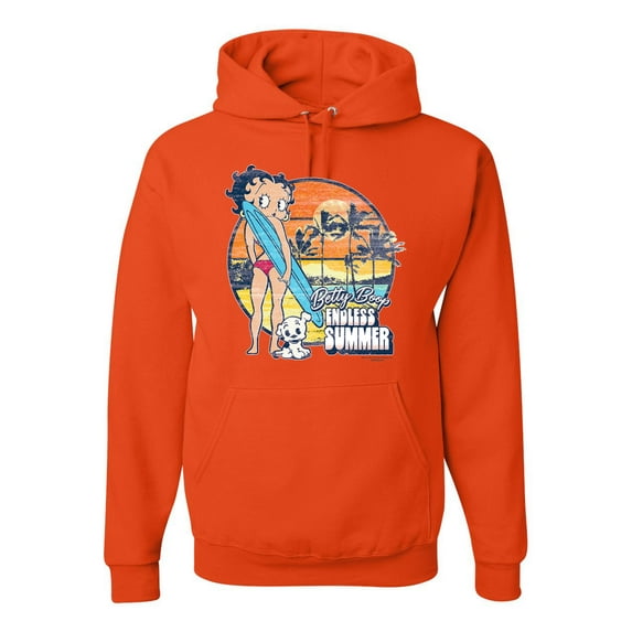 Wild Bobby, Betty Boop Endless Summer Beach the Dog Betty Boop Unisex Hoodie Sweatshirt, Orange, 3X-Large