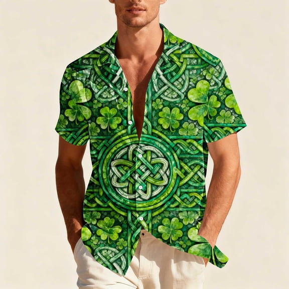 SGFCWSX Men's Casual Short Sleeve Button Up Shirt St. Patrick's Day Print Holiday Shirt Green Size XL