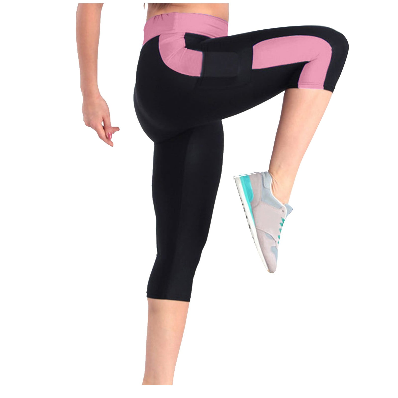 Bdfzl Women Pants Clearance Women'S High Waist Yoga Workout Capris Leggings  Side Pockets Pants Cropped Trousers Pink Xl