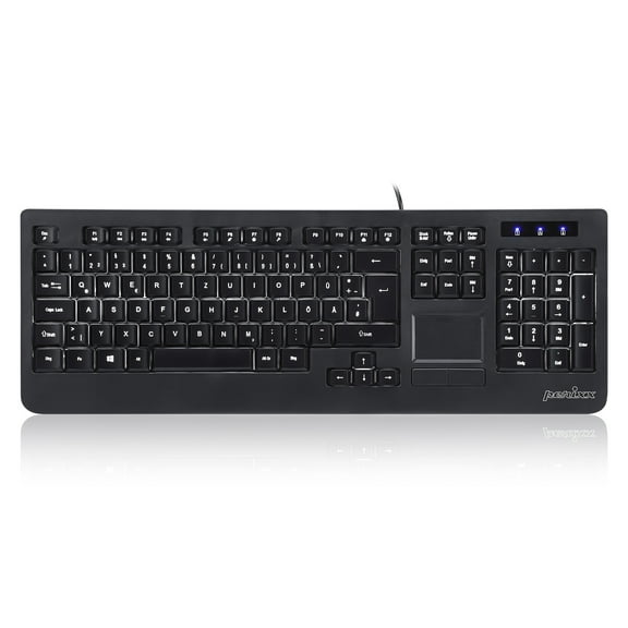 Perixx Periboard-313 Wired USB Backlit Computer Keyboard With Touchpad, Full Size, 3 Level Backlight, Black
