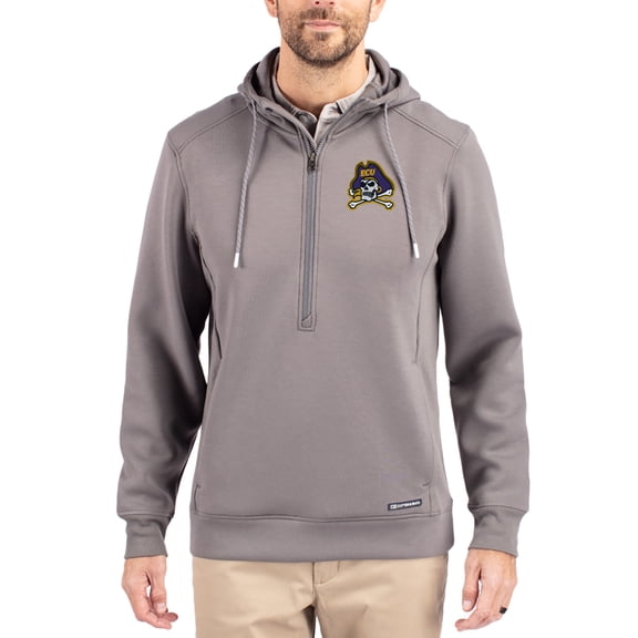 Men's-Cutter & Buck  Gray ECU Pirates Roam Eco Recycled Half-Zip Pullover Hoodie