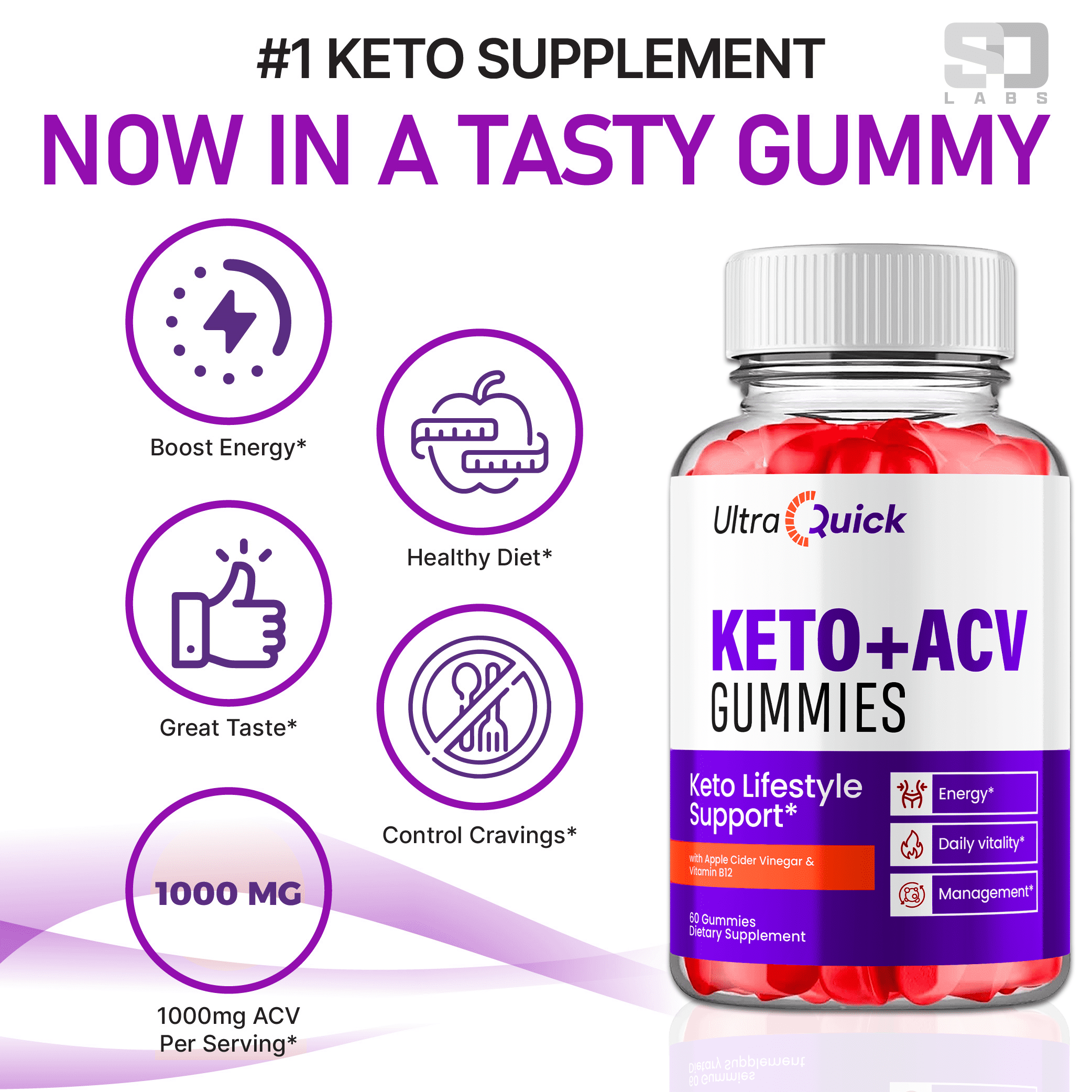 Ultra Quick Keto + ACV 1000MG Gummies Keto Lifestyle Support 5 Bottle Pack
