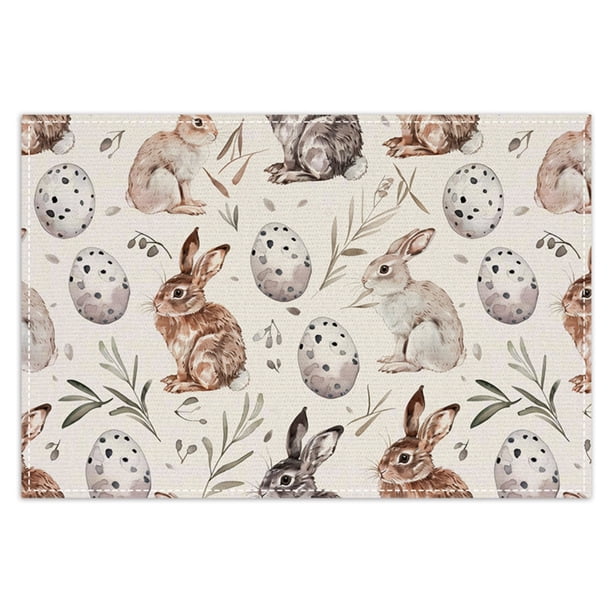 Mantel individual de Pascua con estampado de conejito de lino, mantel para salón, decoración de mesa, mantel aislante
