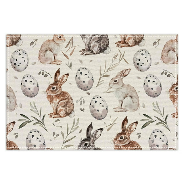 Dsscvnef Ensemble de Table de Pâques en Lin avec Imprimé Lapin, Tapis de Table pour Salon, Décoration de Table, Tapis Isolant en Tissu pour Table à Dîner, Tapis de Table Circulaire Grand