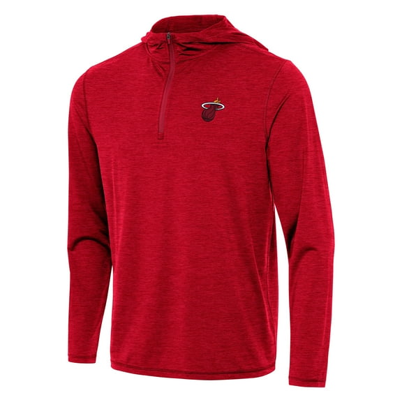Men's Antigua Heather Red Miami Heat Tidy Quarter-Zip Hoodie