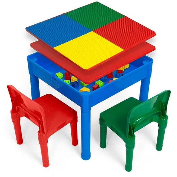 Play Platoon Kids 5 in 1 Activity Table Includes 2 Chairs and 25 Ex-Large Blocks - Default Primary Color Kid's Tables & Chair Sets