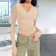 thumbnail image 5 of Camisas de Larga de Moda para Mujer, Blusas de Otoño con Cuello en V, Ajustadas y Recortadas, Conjuntos Y2K. Color de la Carne XL, 5 of 7