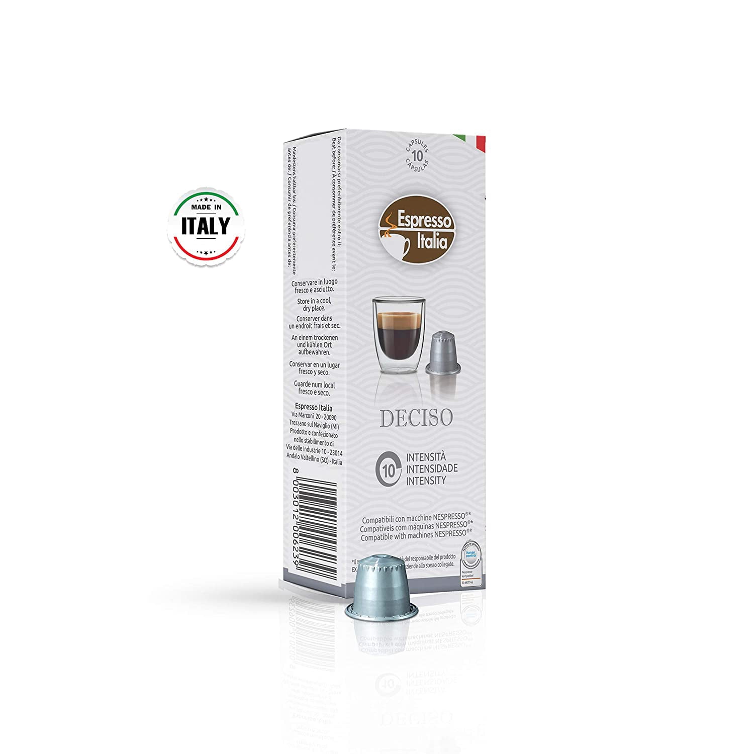 Espresso Italia Pods, Deciso Coffee Capsule, 100 Espresso Pods  Intensity 10