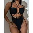 thumbnail image 5 of REORIAFEE Women's Swimming Beach Bathing Loose Summer Bikini Beach Pool Swimwear Beach Vacation Bikini One Piece Swimsuit Lace up Hollow Out Backless Lace up Bikini Black L, 5 of 9