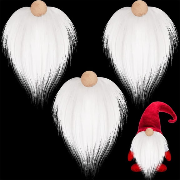 Gnome Beads and Fake Beards 3 set Faux Fur Dwarf Beard Wood Bead