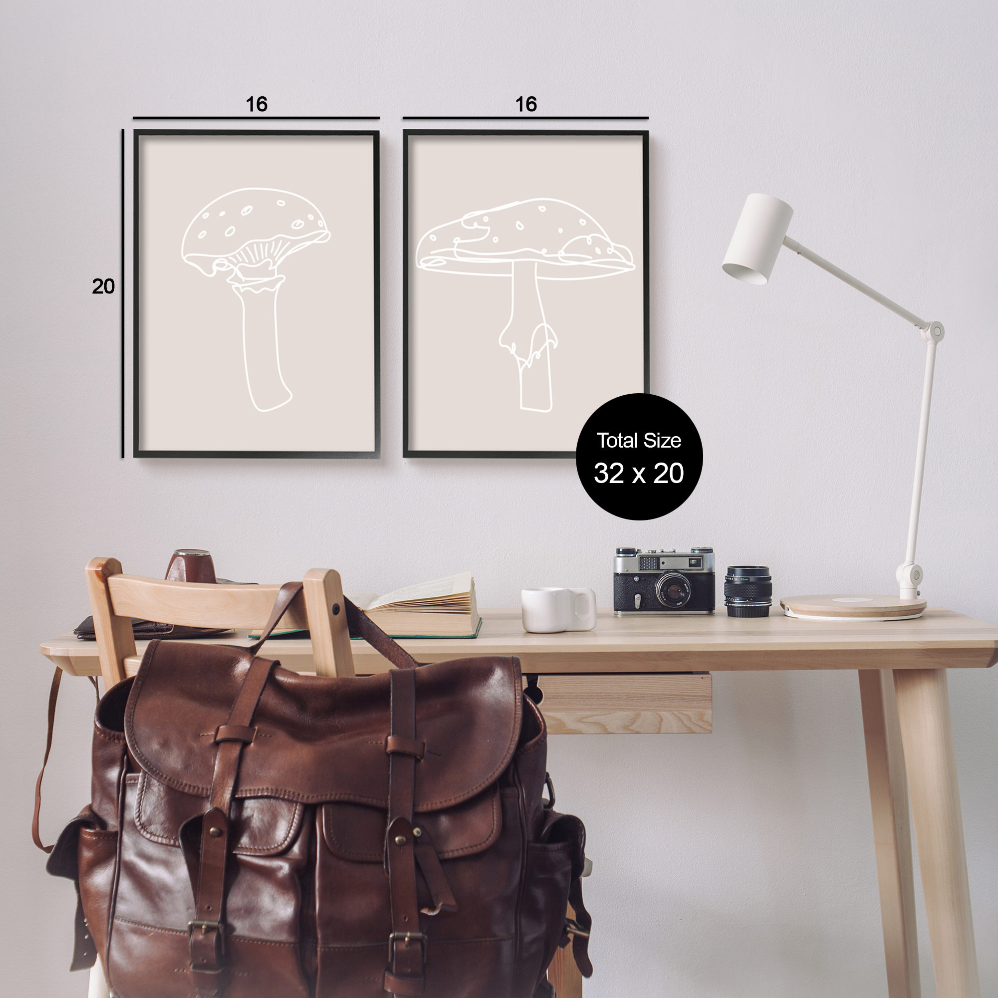 Stupell Industries Soft Minimal Mushroom Outlines Botanical & Floral Painting Black Framed Art Print Wall Art, 16 x 20, Set of 2