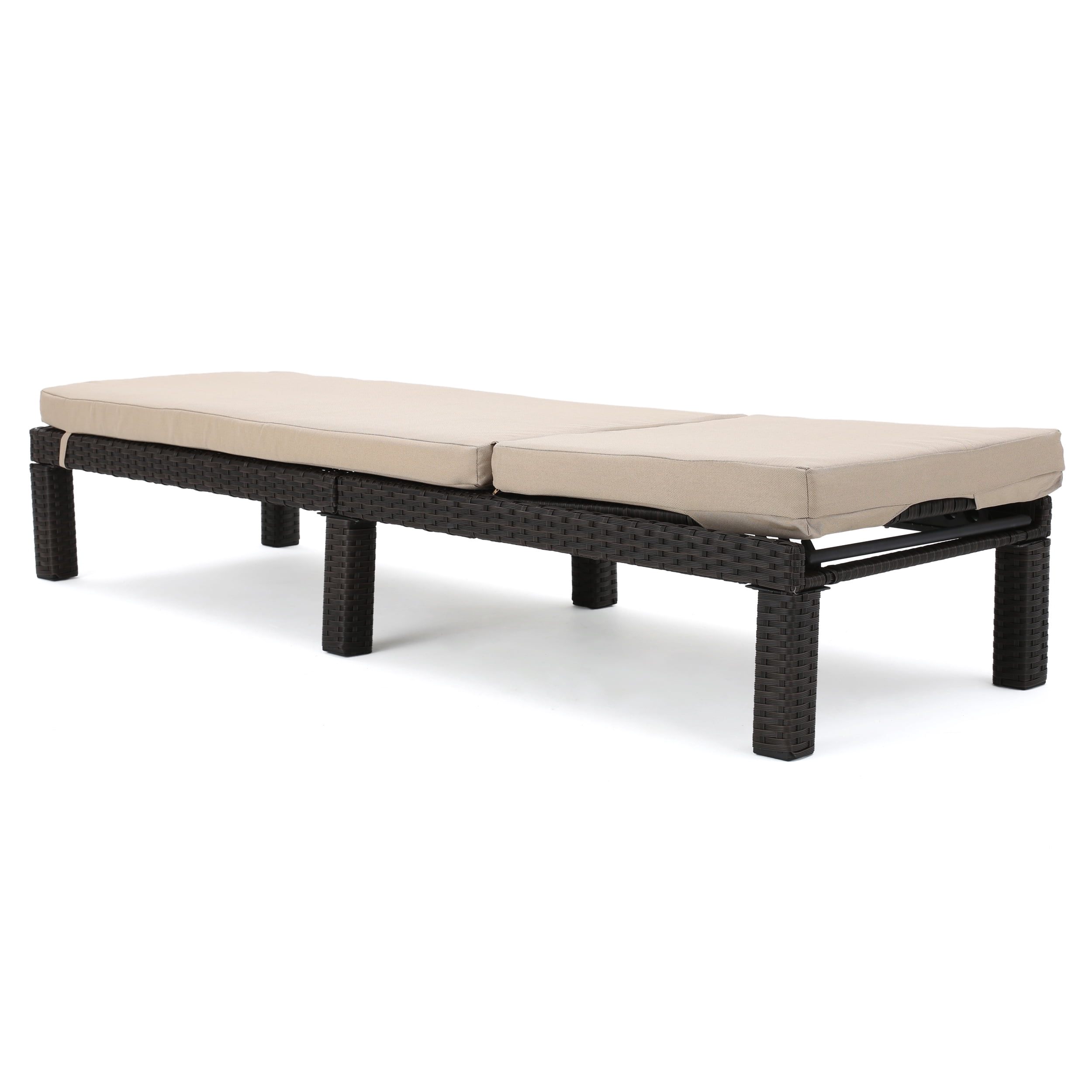 Outdoor Frame Chaise Lounge with Cushion for Patio Poolside, Dark Brown
