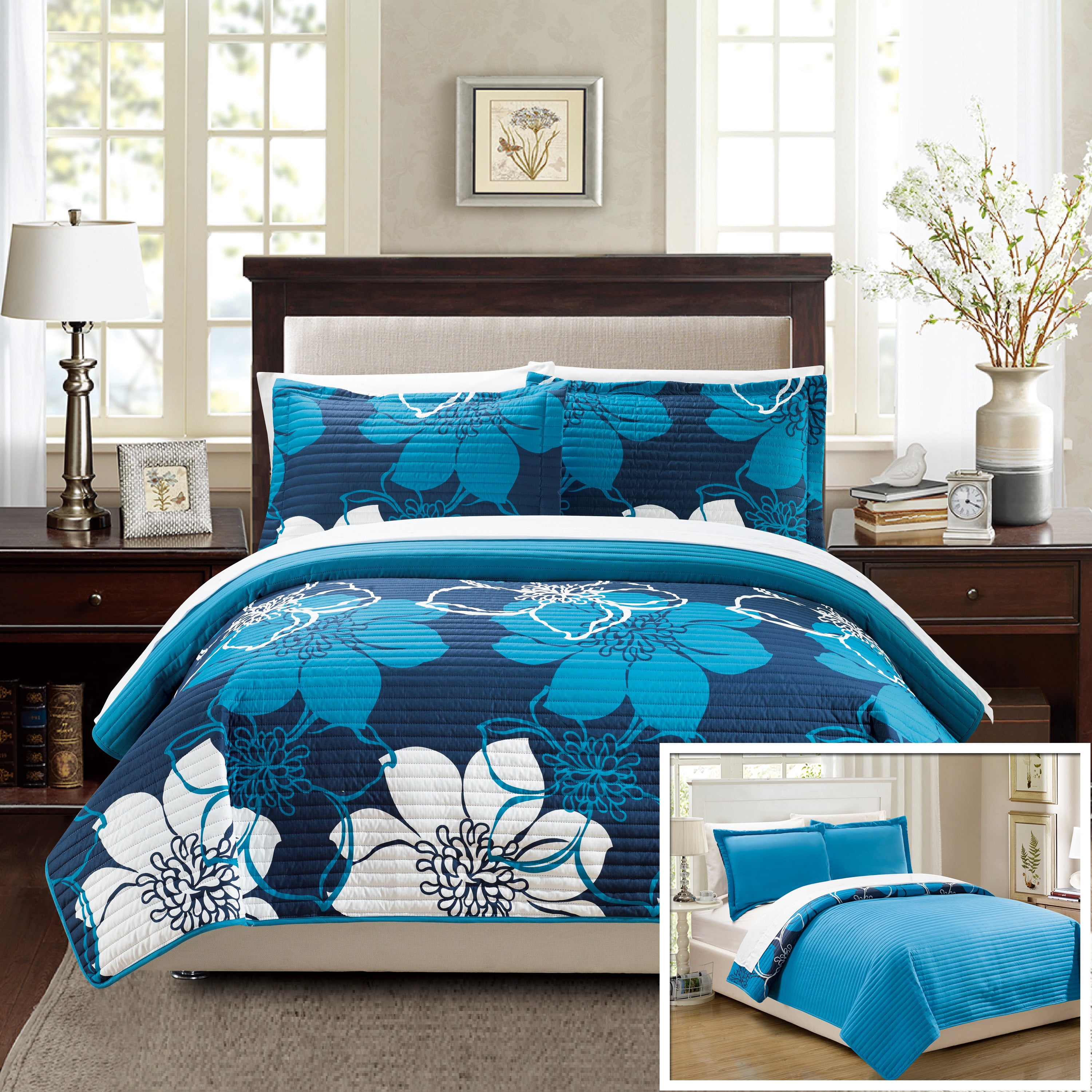 Abstract Floral Print Duvet Cover Reversible Quilt Set & Pillowcases All Sizes 