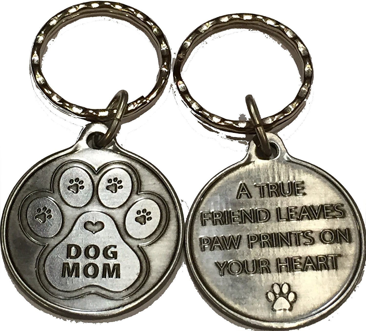 Dog Mom - A True Friend Leaves Paw Prints On Your Heart Keychain Pewter  Color