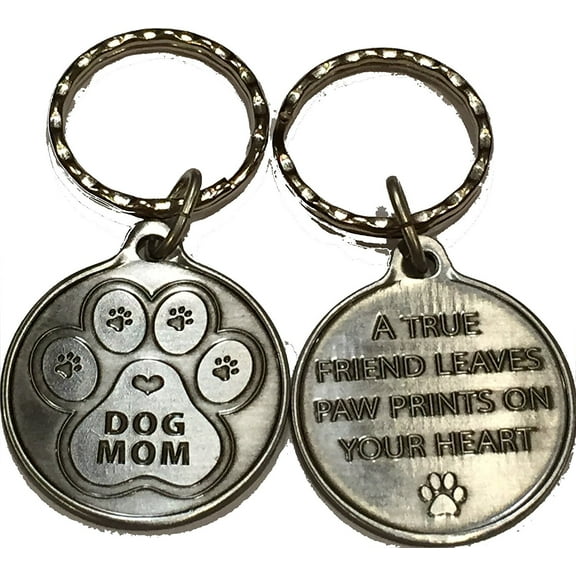 Dog Mom - A True Friend Leaves Paw Prints On Your Heart Keychain Paw Print Bronze