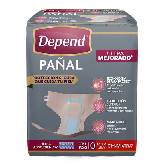Pañales para incontinencia Depend derma protect mediano 12 pzas